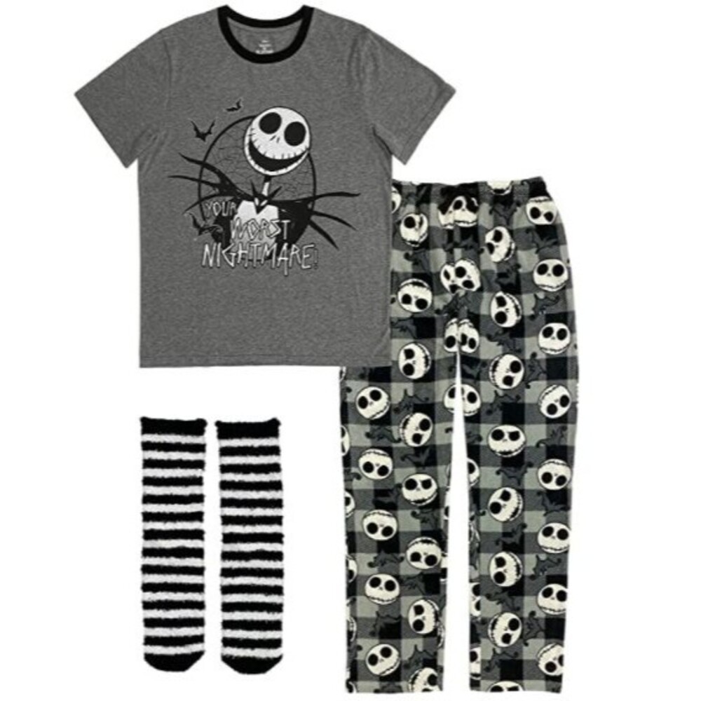 Nightmare Before Christmas Men's 3 Pc Pajama Lounge PJ Pants T Shirt Socks Set L